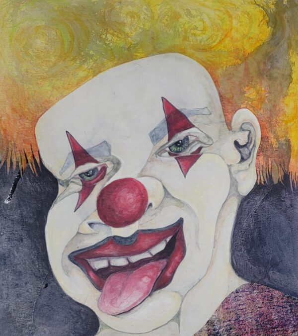 SOLD! - Just Clownin' Around 14" x 12", Mixed Media on Tar Paper